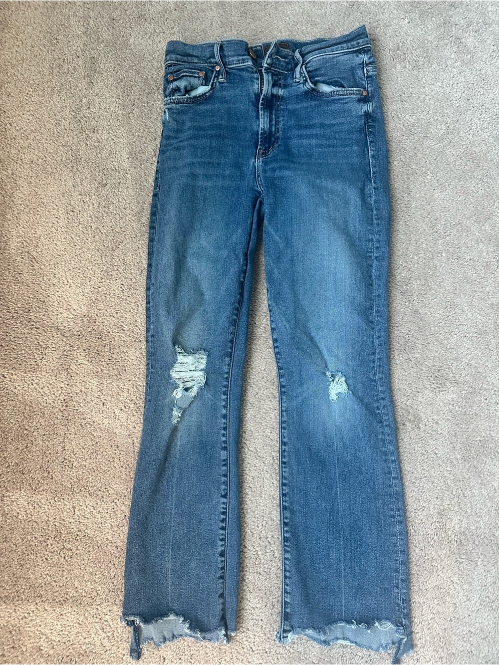 MOTHER Blue Distressed Ankle Jeans